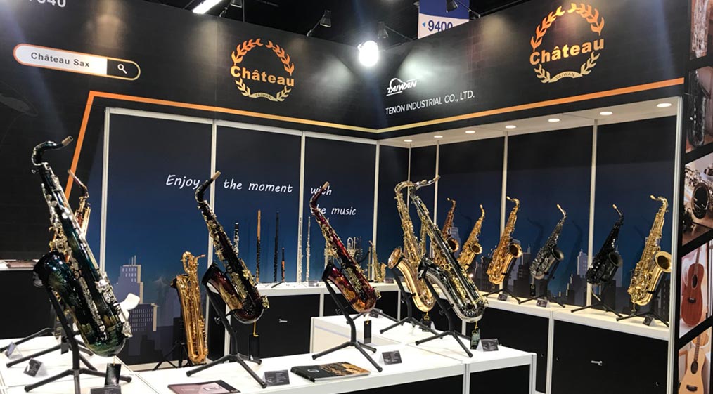 Chateau's musical instrument display at NAMM show 2020. 